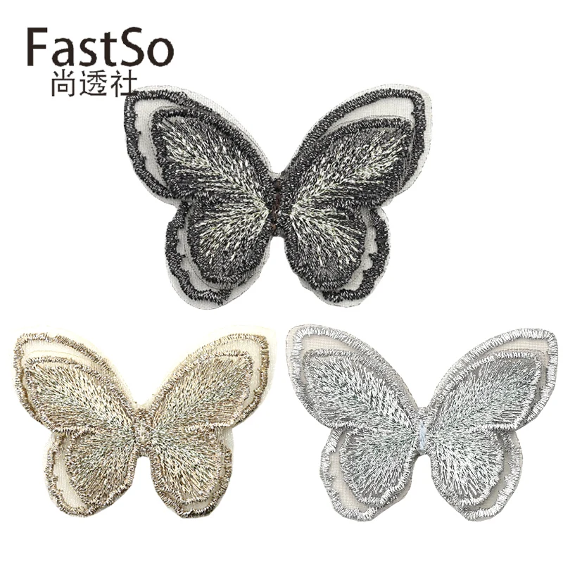 Двухслойная вышитая нашивка с блестками и бабочками золотого черного