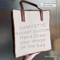 Gift Custom oil painting Genuine Cowhide Leather Totes Hand painted art Little girl Handbag Lady Soft Satchels Bag Shopping bags