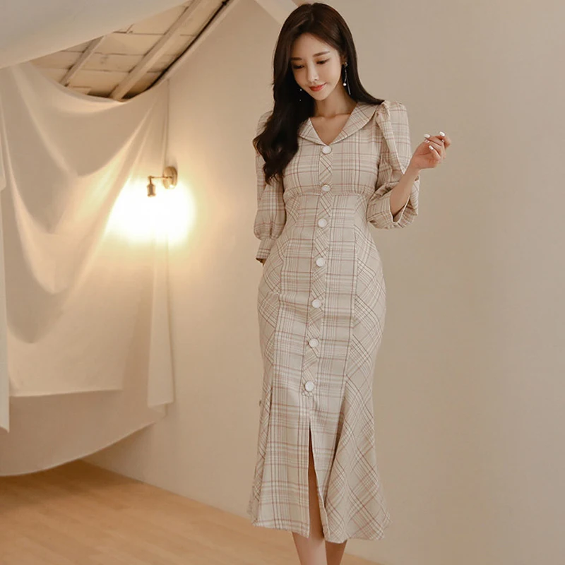 

Женское клетчатое платье с V-образным вырезом, Новое поступление