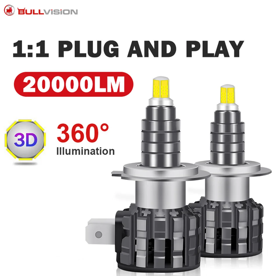 

360 LED H7 H1 H8 H4 H9 H11 Headlights Bulbs 20000LM 9005 HB3 9006 HB4 LED auto fog lights CSP 6000K Wireless plug and play