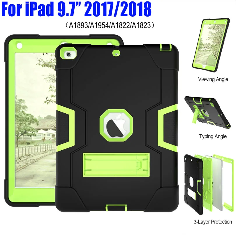

Armor Case For iPad 9.7 inch 2018 2017 Heavy Duty Silicone TPU + PC Hard Stand Drop Shock Proof + Screen Protector IP71