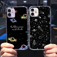 outer space planet stars moon spaceship phone case for iphone 13 12 11 8 7 plus mini x xs xr pro max transparent soft