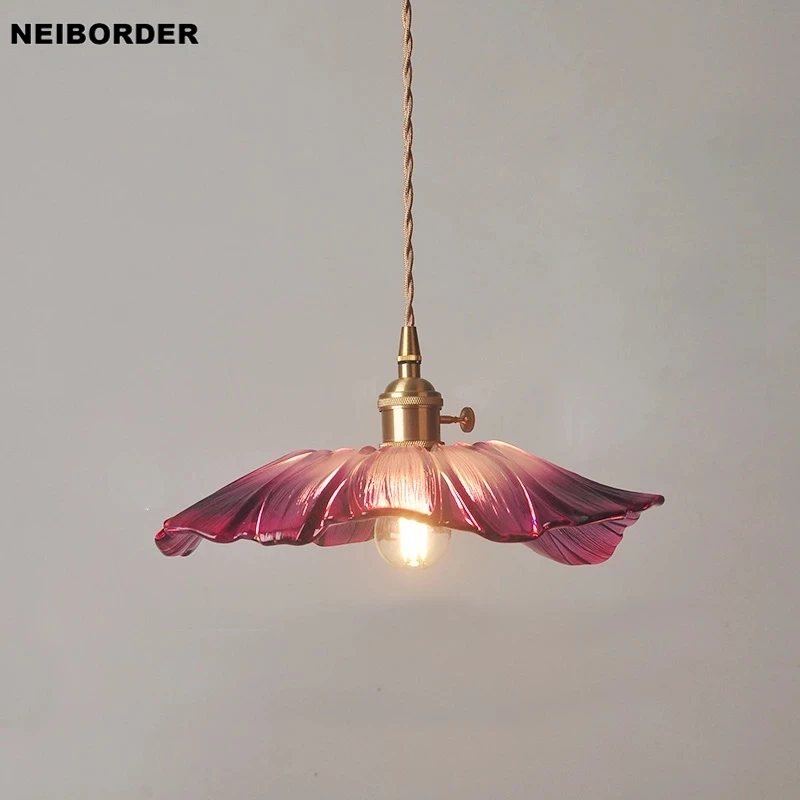 Nordic Flower Glass Shade Chandelier Brass With Switch Hallway Lamp Dining Room Bedroom Bedside Hanging Pendant Lights Fixtures