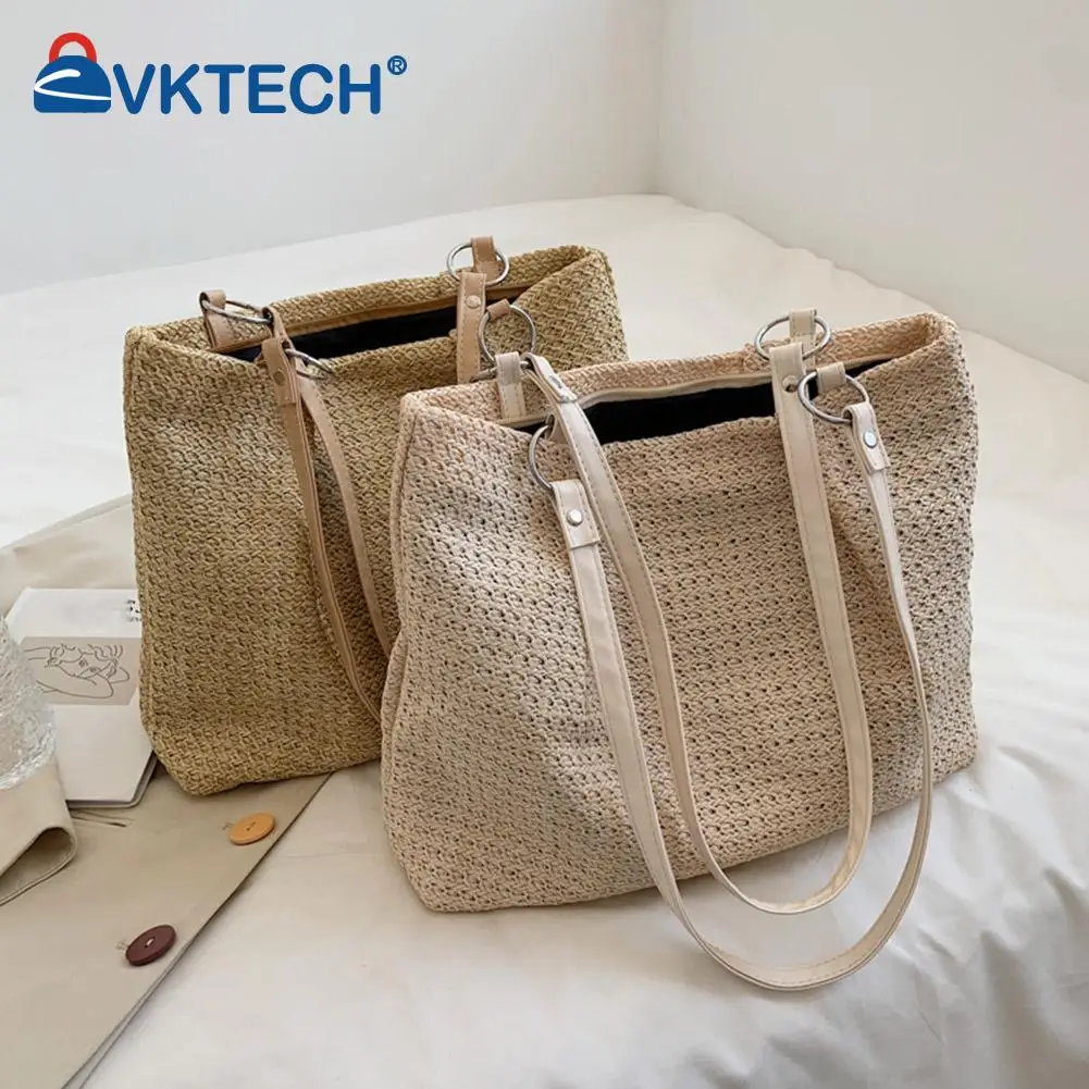 Модные женские летние пляжные для отдыха соломенный тканая сумка для покупок на плечо, на каждый день, Женская Большая Ёмкость Сумка-тоут су...