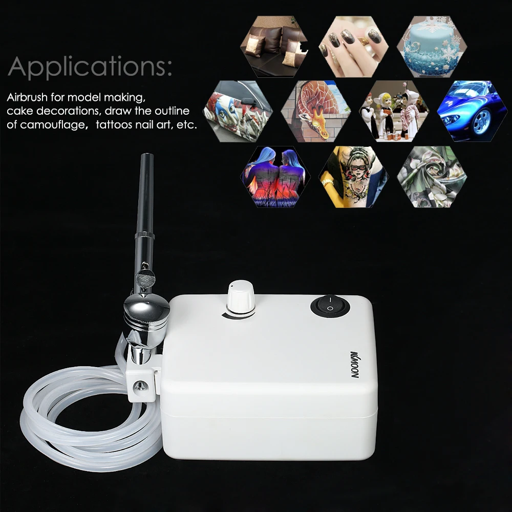 

KKmoon Multi-purpose Dual Action Airbrush Spray Gun Mini Air Compressor Set Gravity Feed Air Brush Kit for Art Painting Tattoo