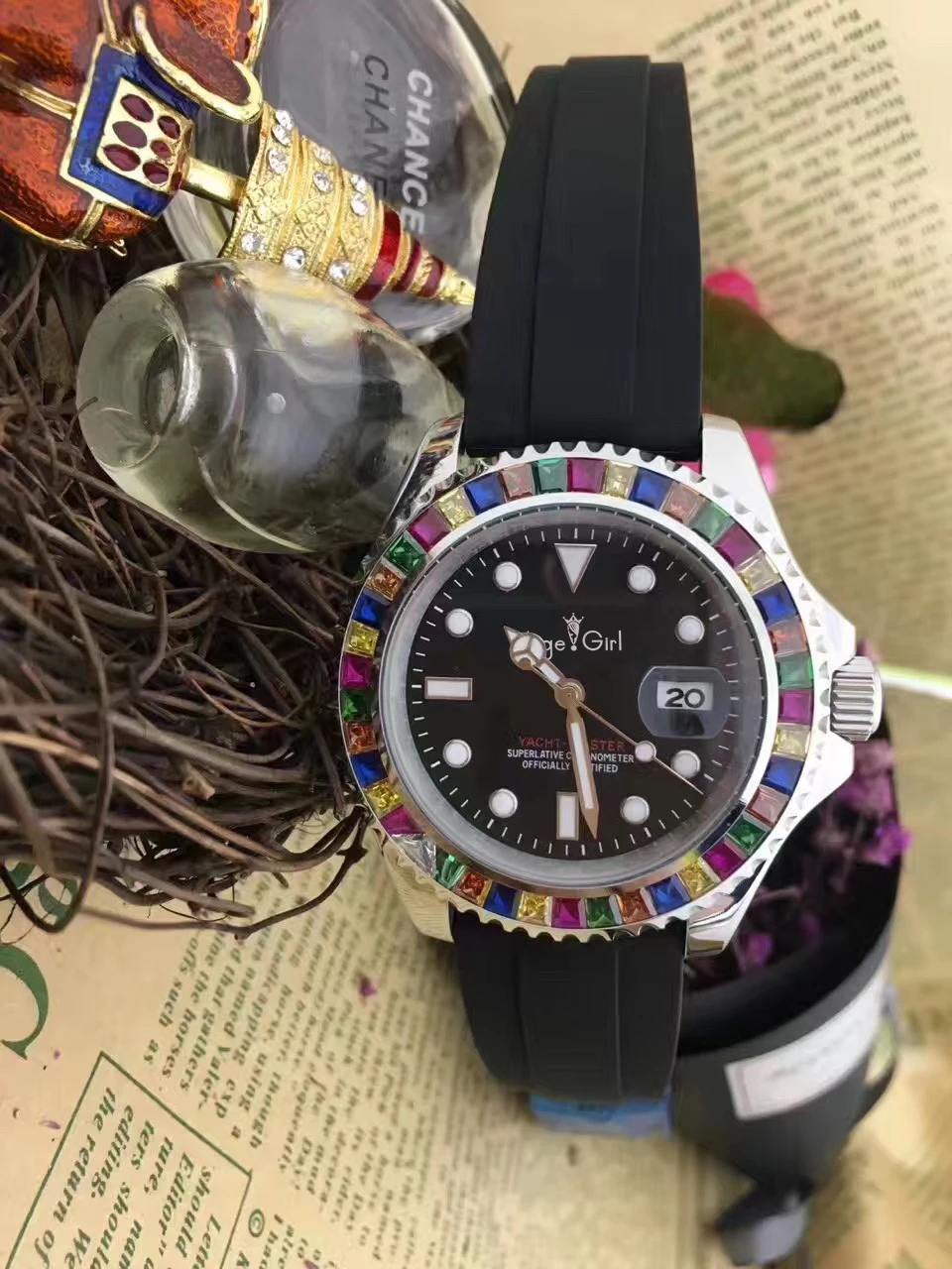 

Classic New Men Automatic Mechanical Watch Black Blue Rubber Rainbow Diamonds Silver Stainless Steel Sapphire Waterproof