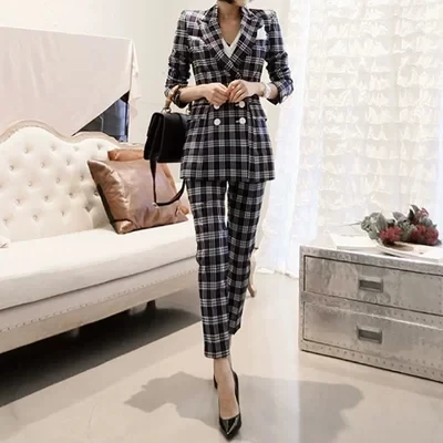 

Suit suit Fashion womwn spring Plaid large size New Workplace suit female fashion ladies two-piece suit Women
