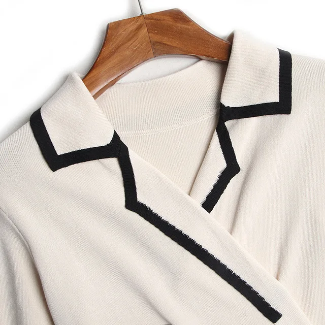 

Vintage Luxury Runway Elegant Knitted Dress Women Spring Autumn Winter Double Breasted Ladies Knitting Dresses Female Clothes