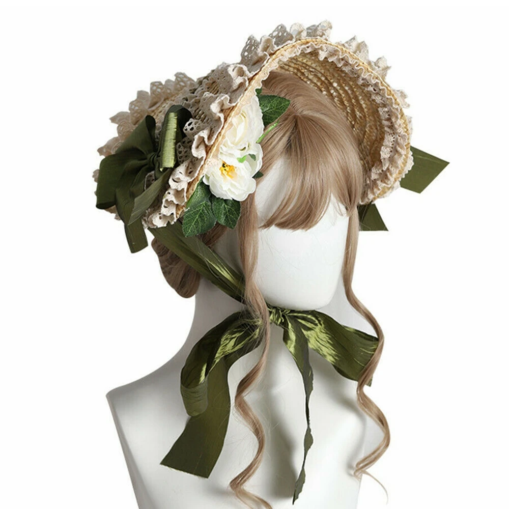 

Соломенная шляпа, семейная викторианская Лолита, элегантный цветочный зажим для волос, головной убор, аксессуар для послеобеденного чая и вечеринки