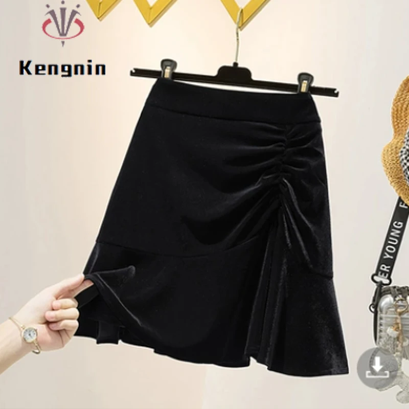 

Plus Size 4XL Women Mini Skirts Autumn Winter Thick Wool&Blends Designer Skirts High Waist Ruffles Ladies Black Skirts KE2163