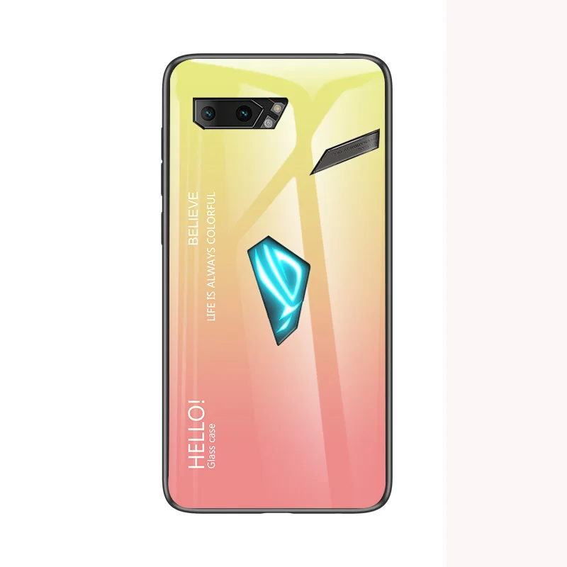 Yellow Для Asus ROG Phone 2 ZS660KL градиентный чехол из закаленного стекла силиконовая рамка жесткая стеклянная задняя крышка для Asus ROG 2 - Цвет: Yellow