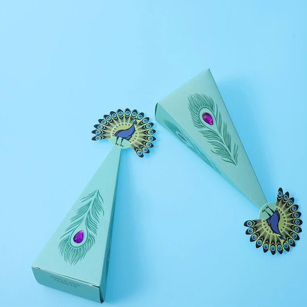 20pcs Cute Peacock Candy Box Wedding Favors Paper Gift Boxes For Guest Triangle Mermaid Gifts Party Supplies | Дом и сад