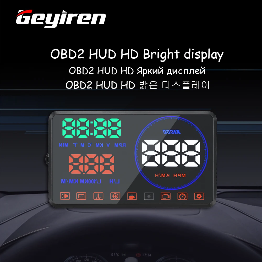 GEYIREN M9 HUD Дисплей для автомобиля 5 дюймов лобовое стекло проектор OBD2 EUOBD дисплей
