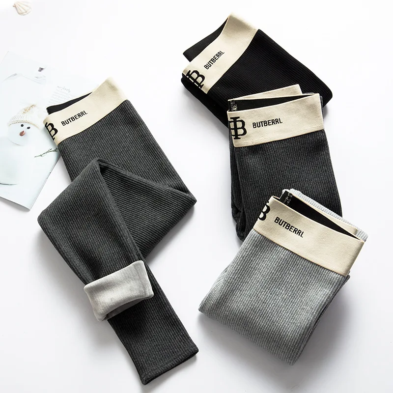 Леггинсы женские зимние эластичные до щиколотки с высокой талией и надписью |