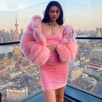2021 winter new fashion women pink short faux fur coat female hooded long sleeve thick warm fluffy artificial fur jacket ljls666