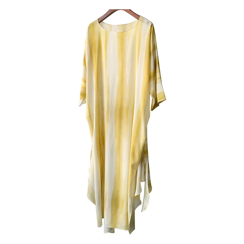 Женское платье желтое шелковое с градиентом элегантная Яркая юбка средней длины