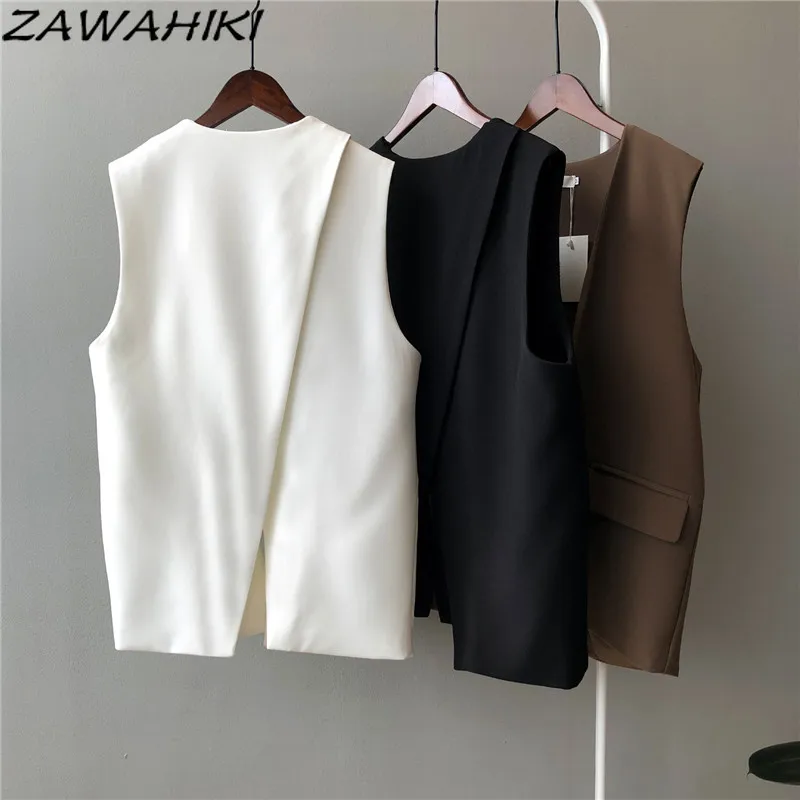 

Жилет женский весенний, 2021, без рукавов, с V-образным вырезом, одежда с карманами