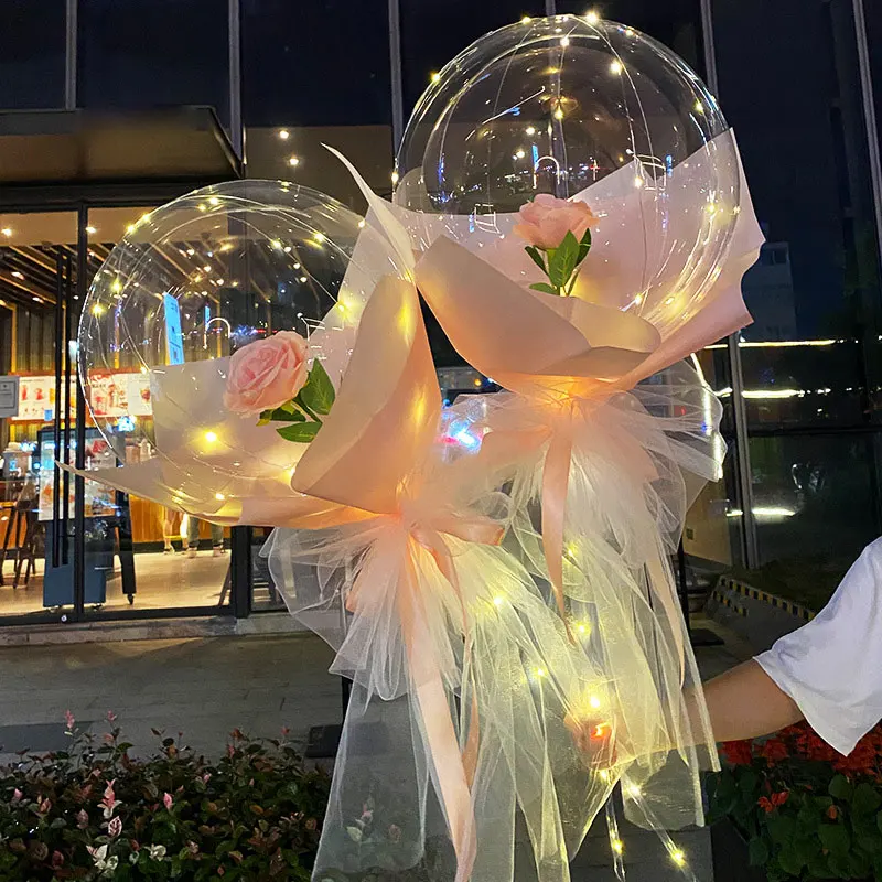 

Led Light with Rose Flower Balloons DIY Birthday Wedding Decoration Transparent Flower Balls Luminous Balloon Rose Bouquet Gift