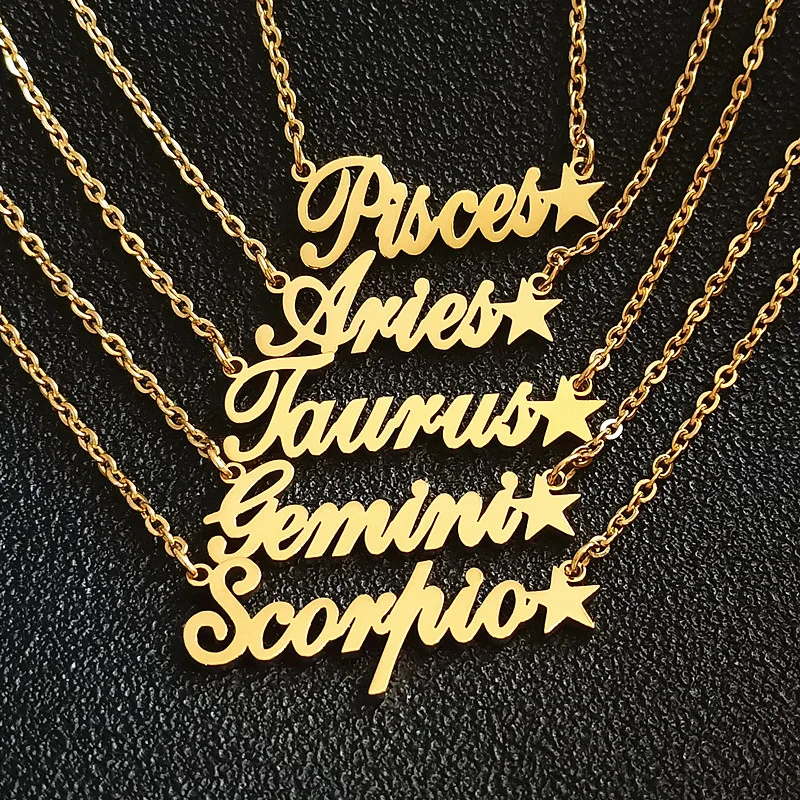 Ожерелье с надписью зодиака Овен Телец Gemini Cancer Leo Virgo Libra Scorpio Sagittarius Козерога