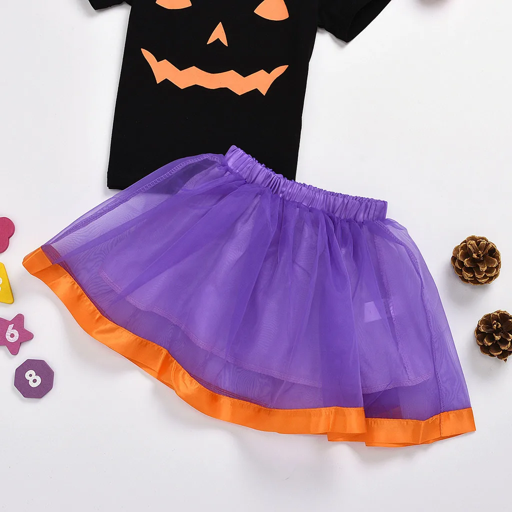 Для новорожденных детские юбки и топы с коротким рукавом принтом на Хэллоуин