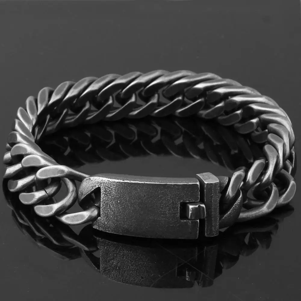 

Браслет мужской из кубинской цепи, широкое Ювелирное Украшение в стиле ретро, Черная Цепь из нержавеющей стали, 13/15 мм