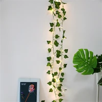 2m 20 led simulation rattan leaf copper wire lights string christmas garland wedding decoration for home jungle party decoration
