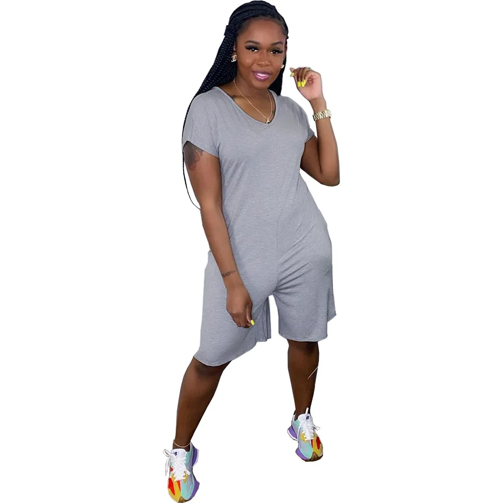 

Summer Women's Solid Color V-Neck Zipper Jumpsuit