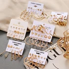 FNIO Модные серьги-кольца с жемчугом, набор для женщин, геометрические, золотые, металлические, круглые, серьги-кольца Brincos 2022, трендовые ювелирные изделия, подарок