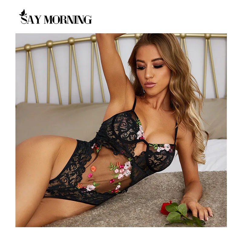 Женское Кружевное боди SAY MORNING прозрачное вышитое нижнее белье с открытой спиной