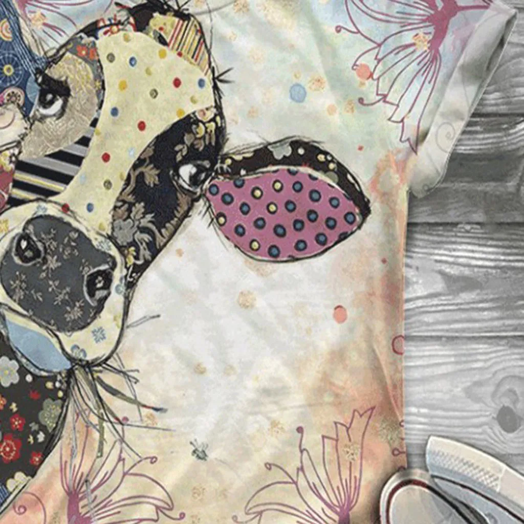 Женская футболка с 3D-принтом животных Womail разноцветная Повседневная круглым