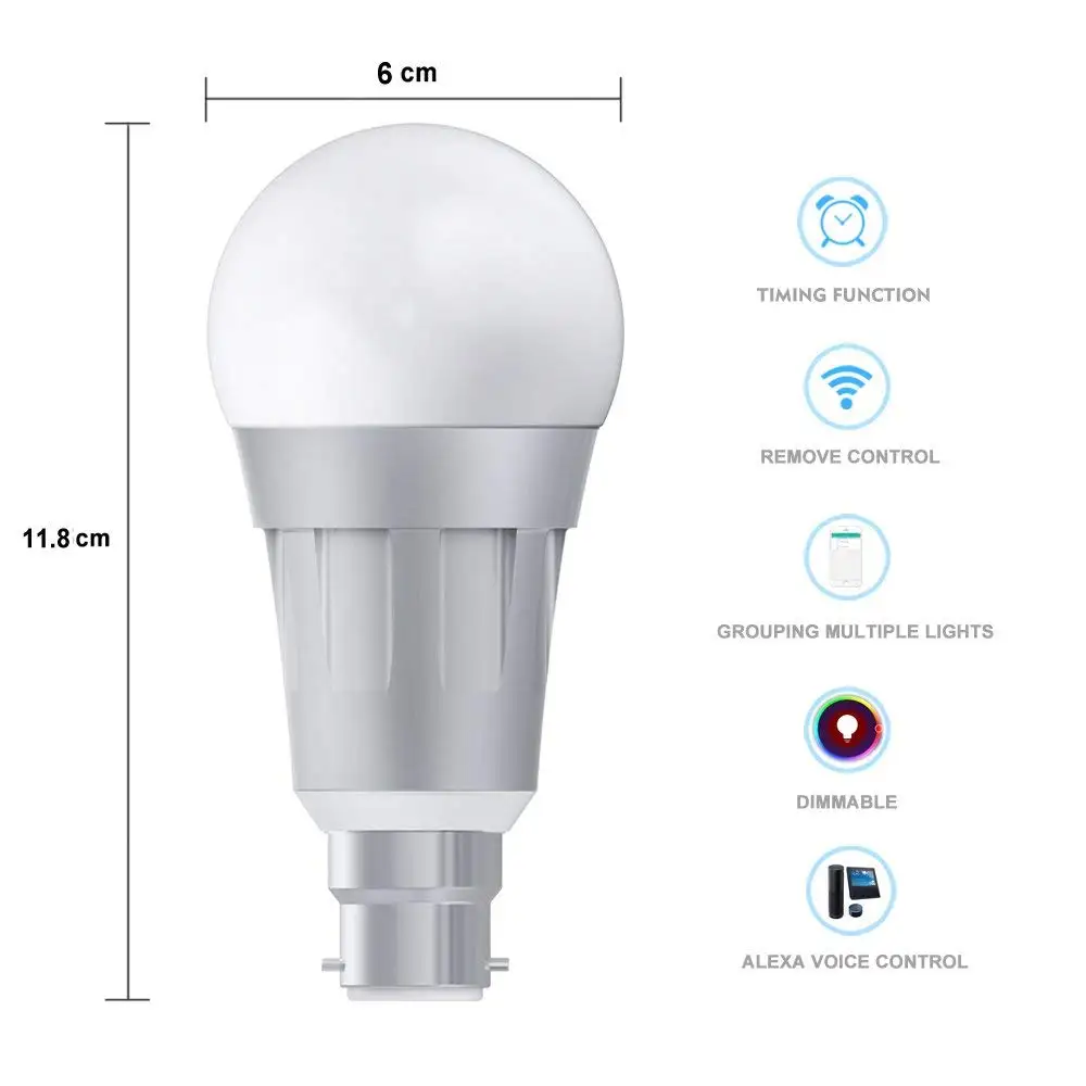 Bayonet Wifi умная Светодиодная лампа с регулируемой яркостью 7 Вт B22 RGB разноцветная