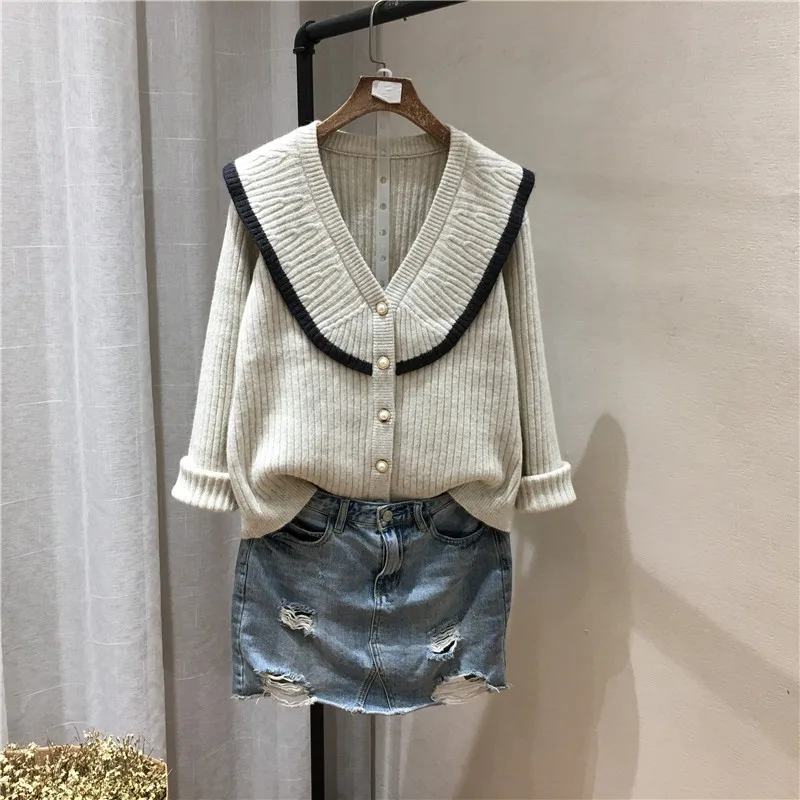 

Korean College Style Autumn Winter Geometric Pattern 2020 Pullovers Loose Oversized O-Neck Knitted Sweaters Woman Jumper Mujer