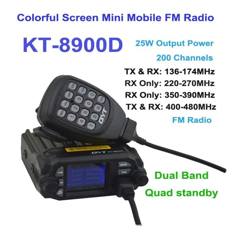 

100 миль walkie talkie QYT KT-8900D Dual band Quad Standby 25W car radio