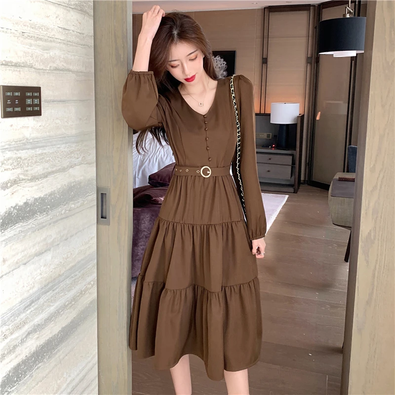 Платье с длинным рукавом облегающая юбка тонкой талией | Женская одежда