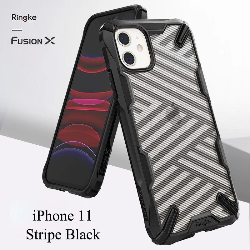 Ringke Fusion X для iPhone 11 чехол сверхмощный амортизация прозрачный жесткий PC задняя мягкая TPU рамка чехол - Цвет: Stripe Black