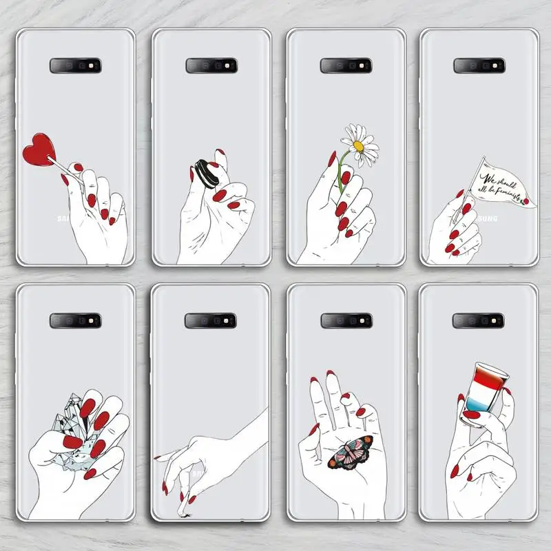 

Hand daisy heart butterfly Phone Cases Transparent for Samsung A71 S9 10 20 HUAWEI p30 40 honor 10i 8x xiaomi note 8 Pro 10t 11