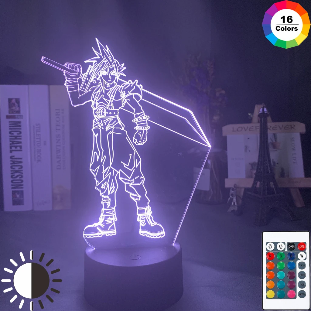 

3D Led Night Light Cloud Strife Figure Colorful Nightlight for Kids Bedroom Decor Light USB Table Lamp Game Final Fantasy Gift