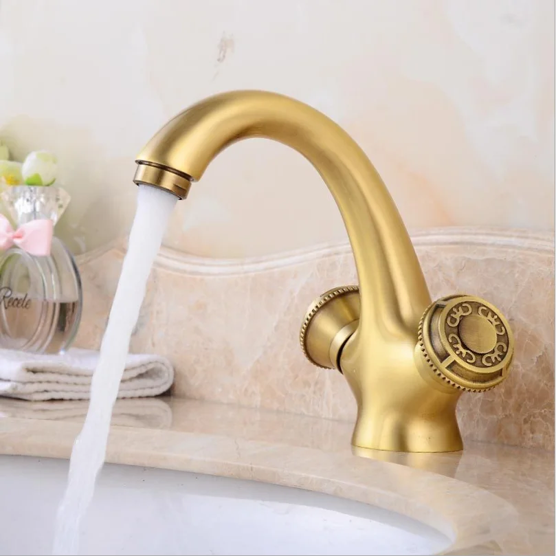 Европейский латунный Смеситель для раковины в стиле ретро с гравировкой