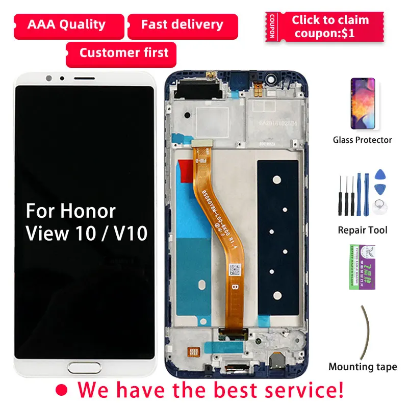 Оригинальный Для HUAWEI Honor View 10 ЖК-дисплей рамка V10 сенсорный экран с рамкой Замена