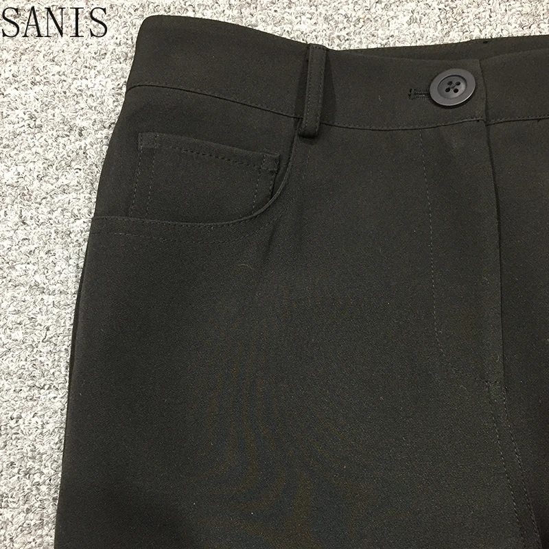 

SANIS Summer Suits Women's Casual Short Sleeve Beading Print Shirt + Elegant Black Pants Two Pieces Set Office Vintage Suit