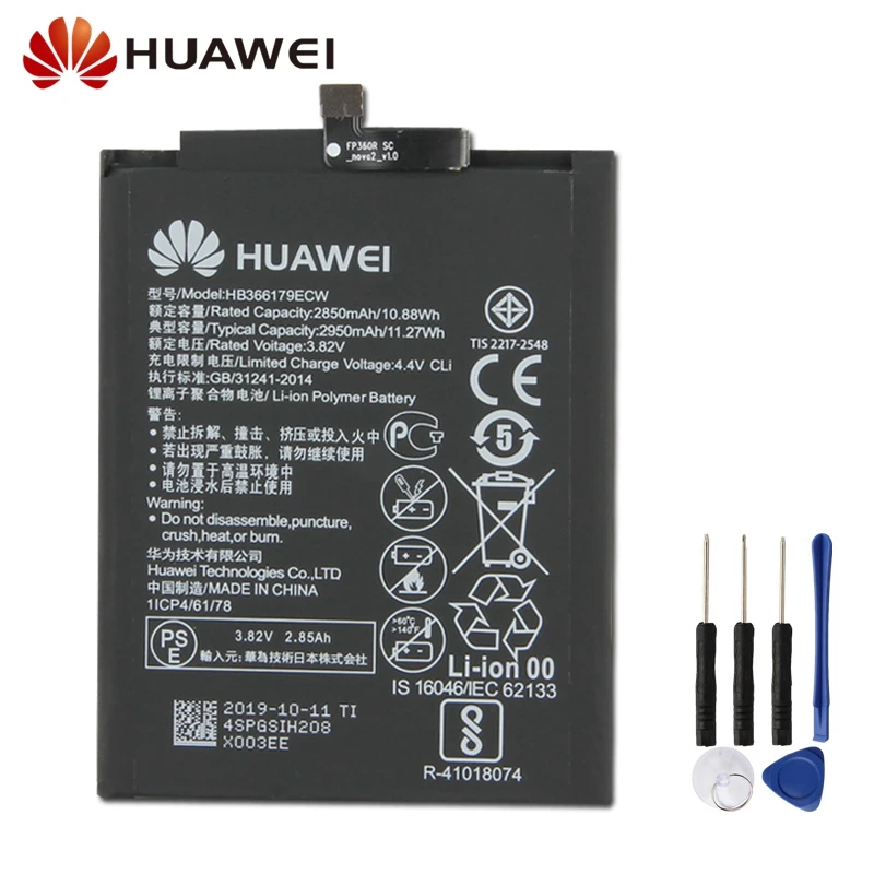 Оригинальная сменная батарея HB366179ECW для huawei Nova 2 Nova2 CAZ-AL10 CAZ-TL00 аутентичная батарея для телефона 2950 мАч