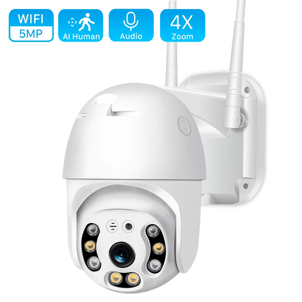 

2021 5MP PTZ Wifi IP Camera Cloud 1080P 4X Digital Zoom CCTV Security Camera Outdoor AI Human Detect Auto TrackingWirelessCamera