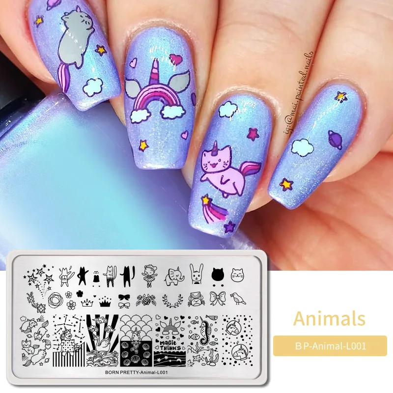 BP-Animal L001 BORN PRETTY штамповочные пластины бабочки милые животные тема штамп шаблоны прямоугольный, для нейл-арта Маникюр DIY печать ногтей пластины - Цвет: BP-Animal L001