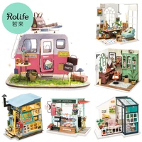 robotime diy wooden miniature dollhouse happy camper handmade doll house jimmy studio with furnitures toys for children gift