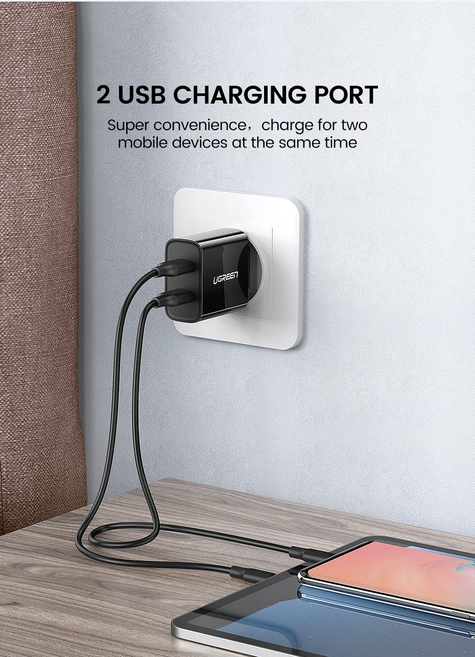 Ugreen 5V3. 4A Универсальное Зарядное Устройство USB Путешествия Зарядное Устройство Адаптер Портативный ЕС ВЕЛИКОБРИТАНИЯ Plug Смарт-Мобильный Телефон Зарядное Устройство для iPhone Tablet