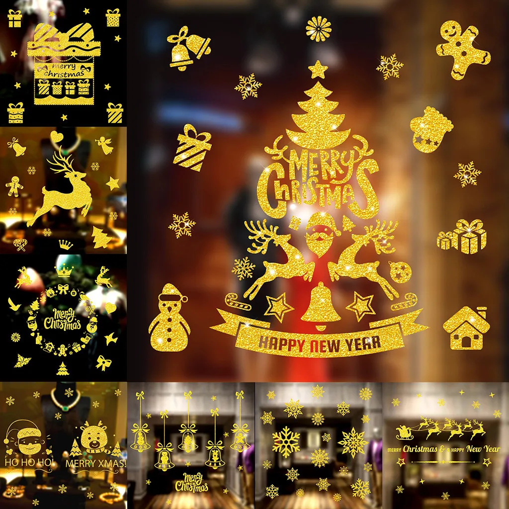 2020 Рождественская Наклейка на стену Золотая наклейка для дома Рождественское