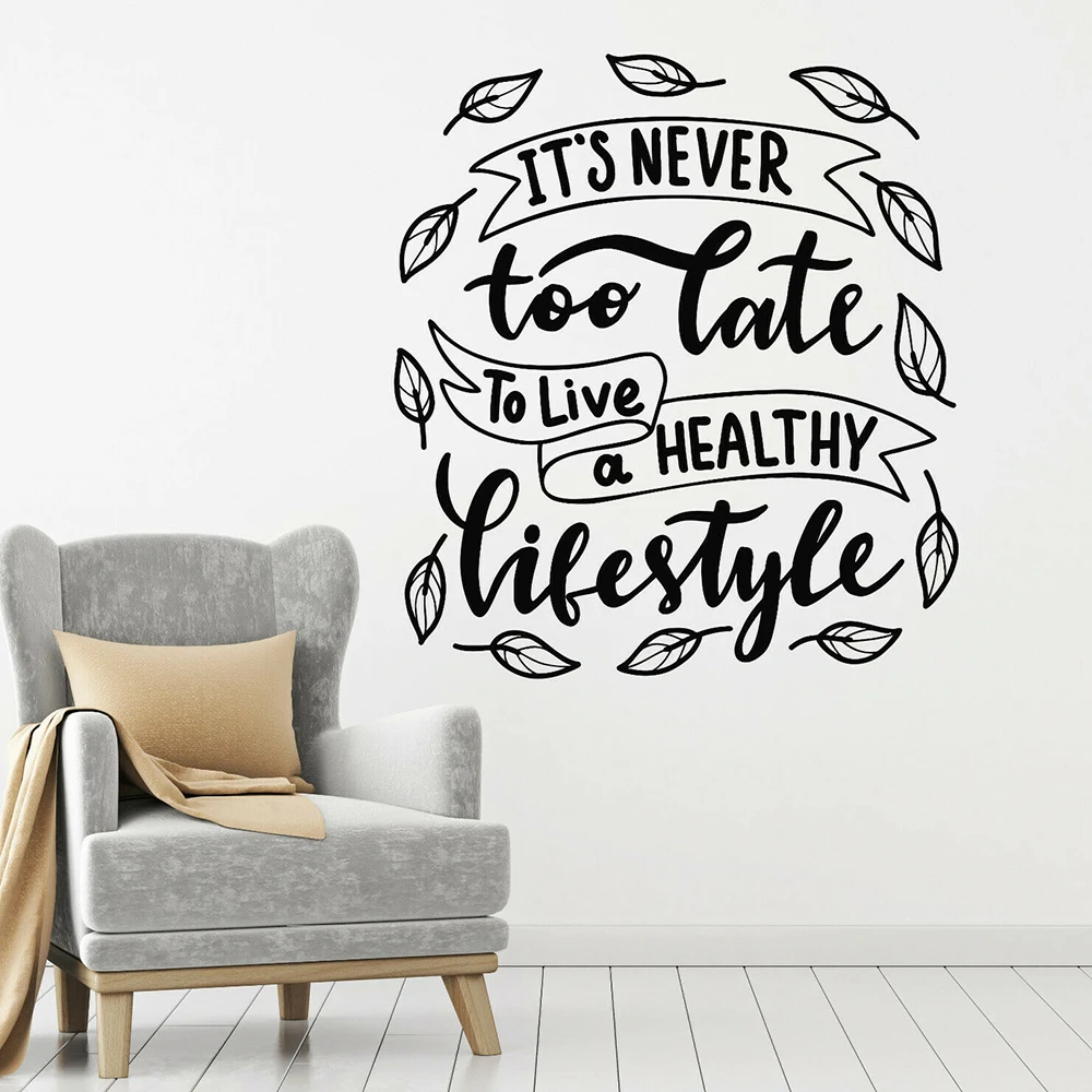 

Lifestyle Wall Decal Never Too Late To Live Healthy Quote Art Leaf Vinyl Window Sticker Bedroom Living Room Home Decoration E124