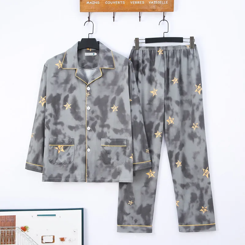 CAIYIER Men Pajamas Set Winter Loungewear Cartoon Print Loungewear Male Long Sleeve Pijama + Elastic Pants Home Clothes L-3XL