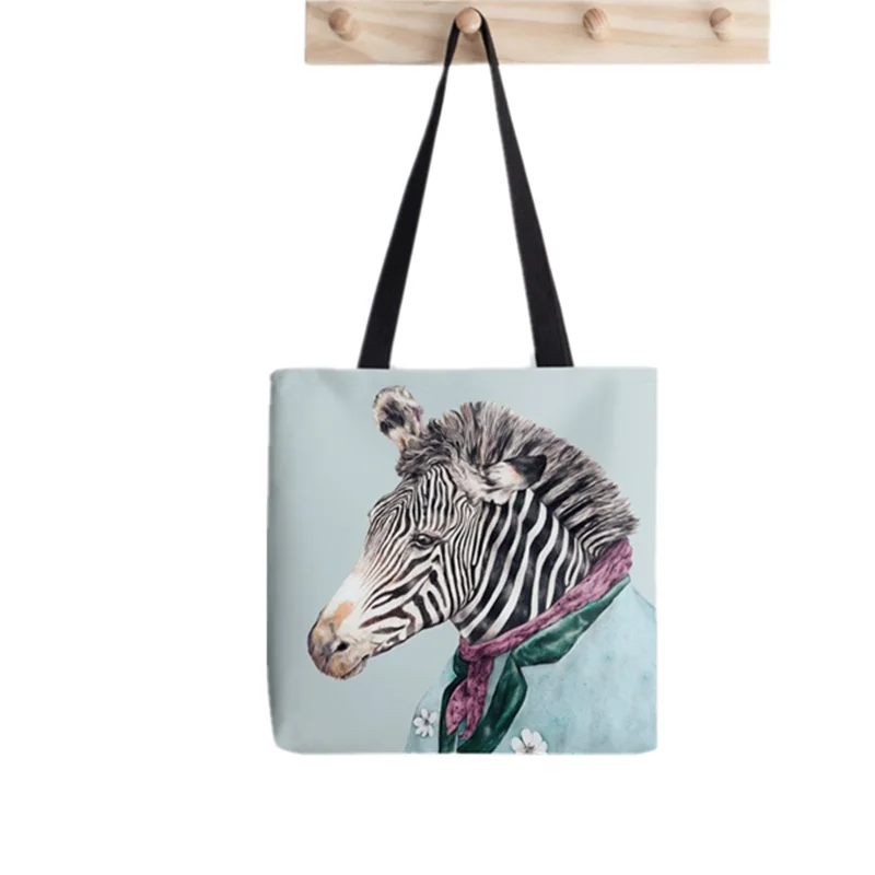 

2021 сумка-шоппер с голубым мультяшным принтом зебры, женская сумка-шоппер в стиле Харадзюку, Женская холщовая сумка-шоппер на плечо