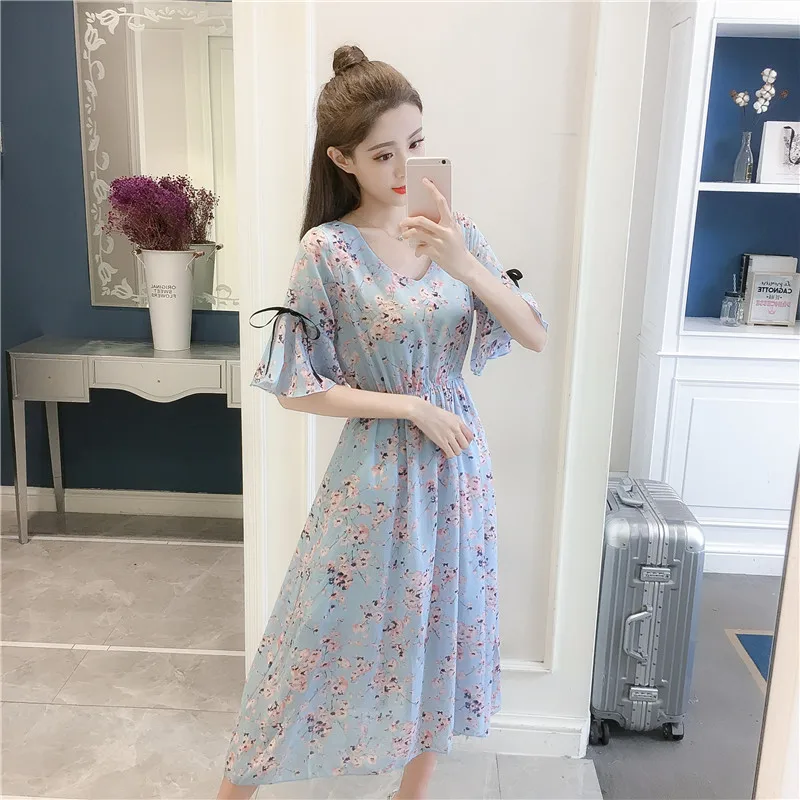 Женское шифоновое платье с принтом винтажное офисное до середины икры